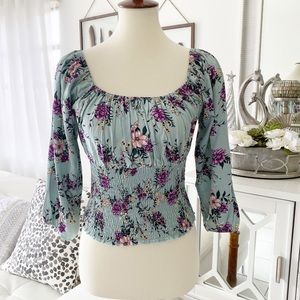 Floral Print Long Sleeve Fall Summer Blouse Top